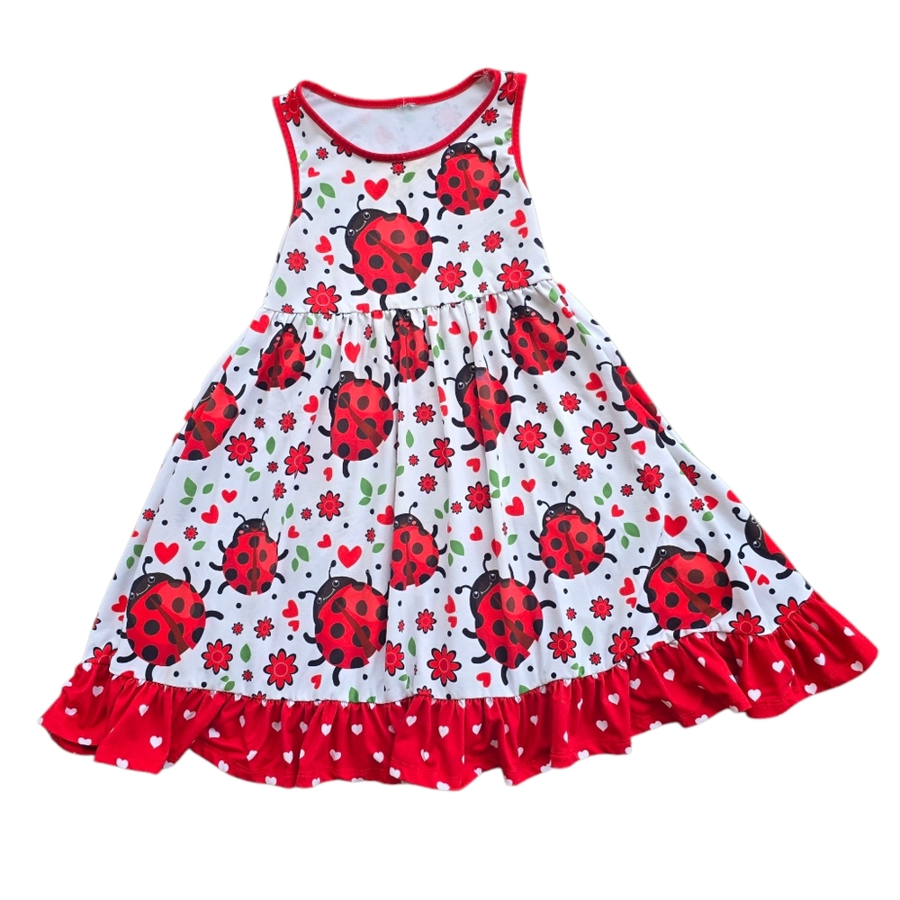 Penelope Plumm Dress Ruffle Hem Adorable Ladybug Print Size 8